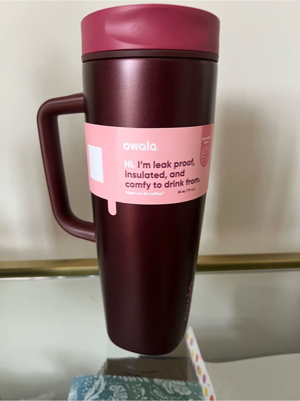 Maroon & Pink Insulated Travel Mug - Leak Proof Owala